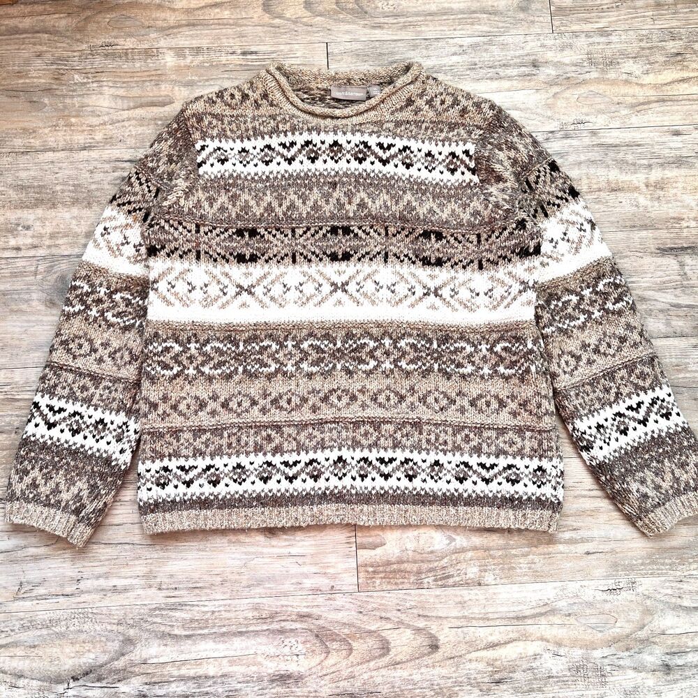 Men’s Croft & Barrow Nordic Crewneck Sweater Brown Tan Cream Fair Isle XL